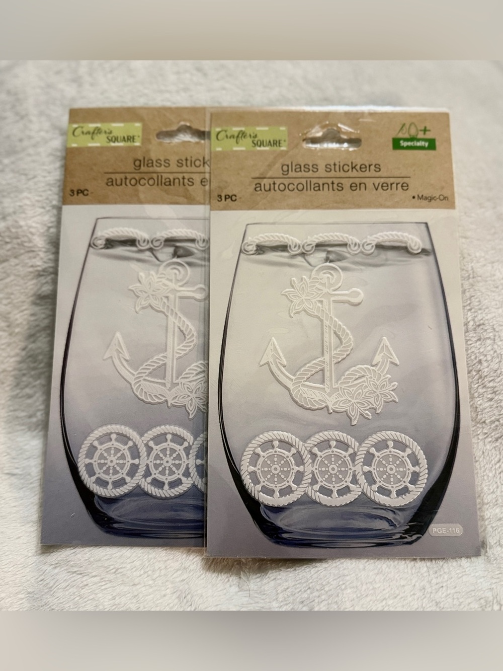 Crafter's Square White Anchor & Ship Wheel Glass Stickers - 2 Packs